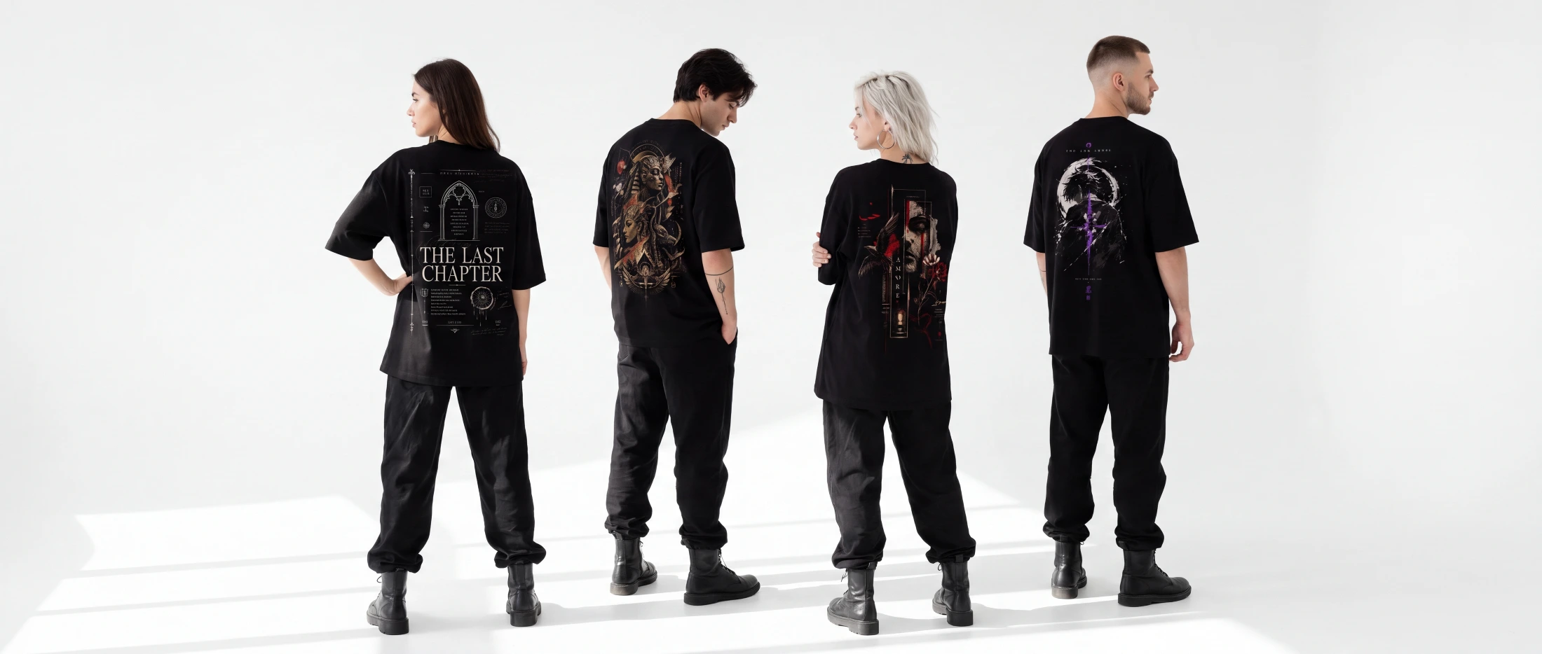 The Ink Label crew wearing the four tees
