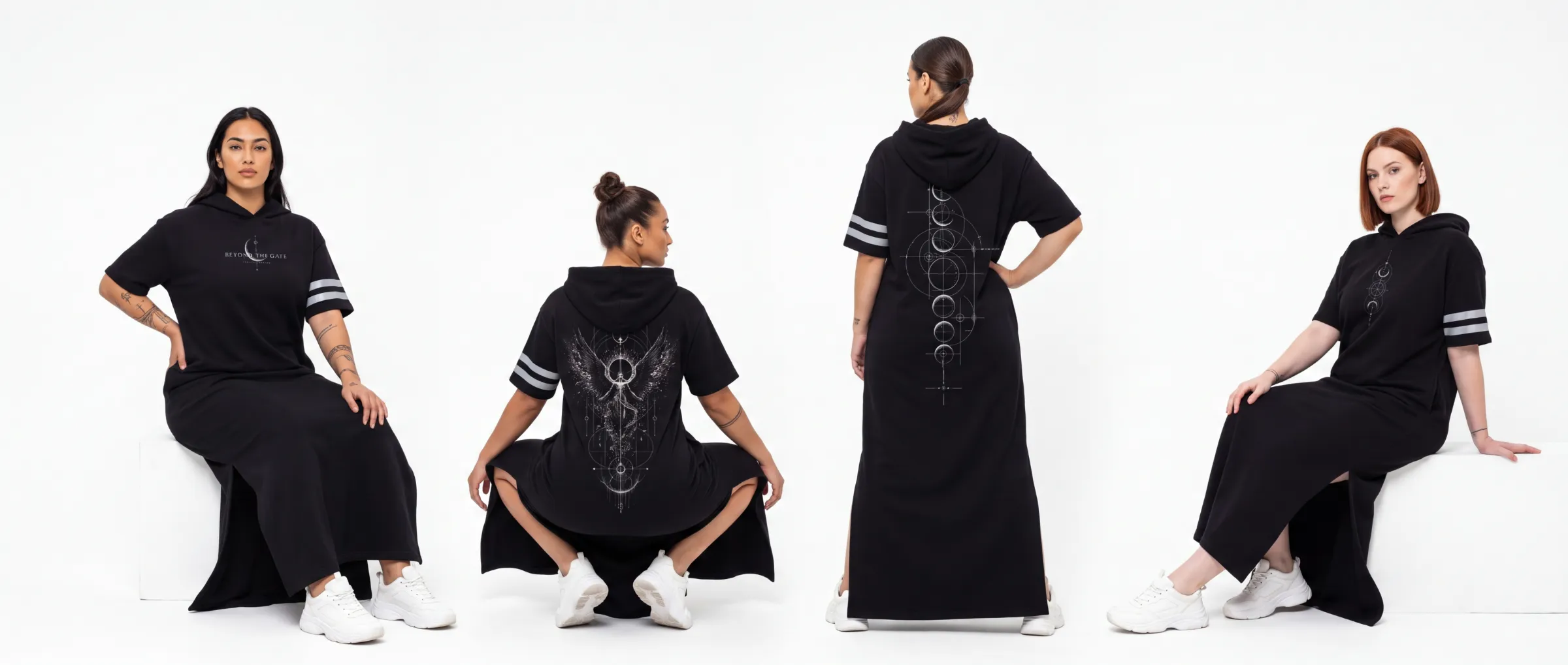 NOX seated and standing, front and back